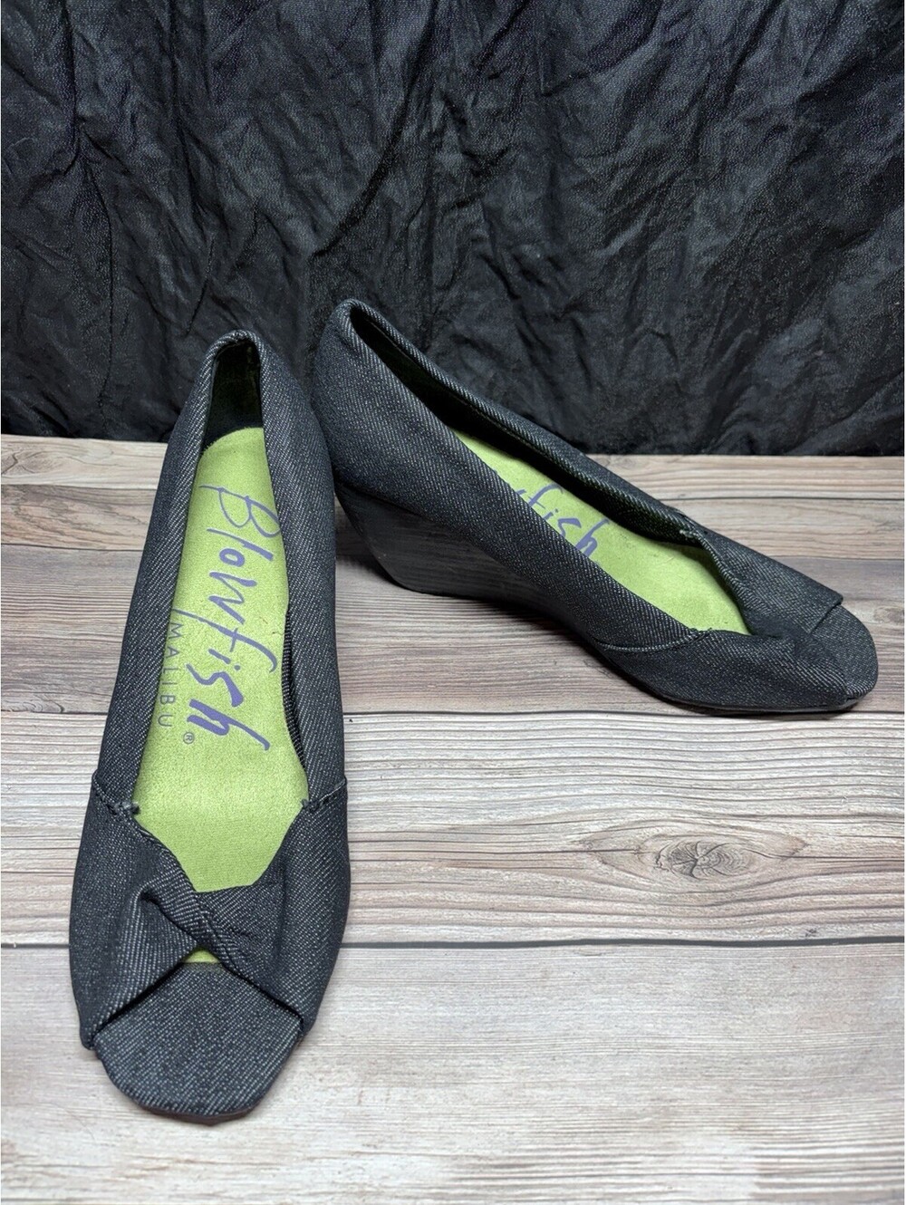 Blowfish Malibu Dark Denim Slip On Open Toe Shoe , Size 8